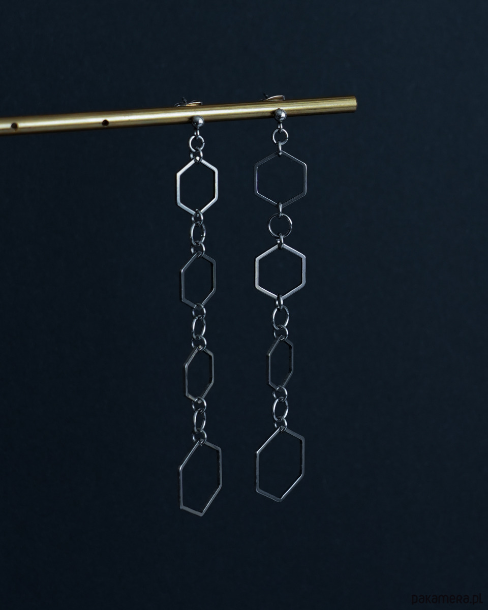 kolczyki - inne Długie stalowe kolczyki heksagony 1