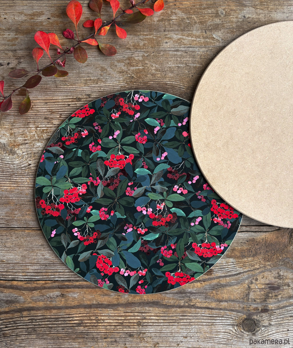 podkładki do kuchni Podkładka pod talerz- Red berries- Zimowe krzewy- Ilustracja 1