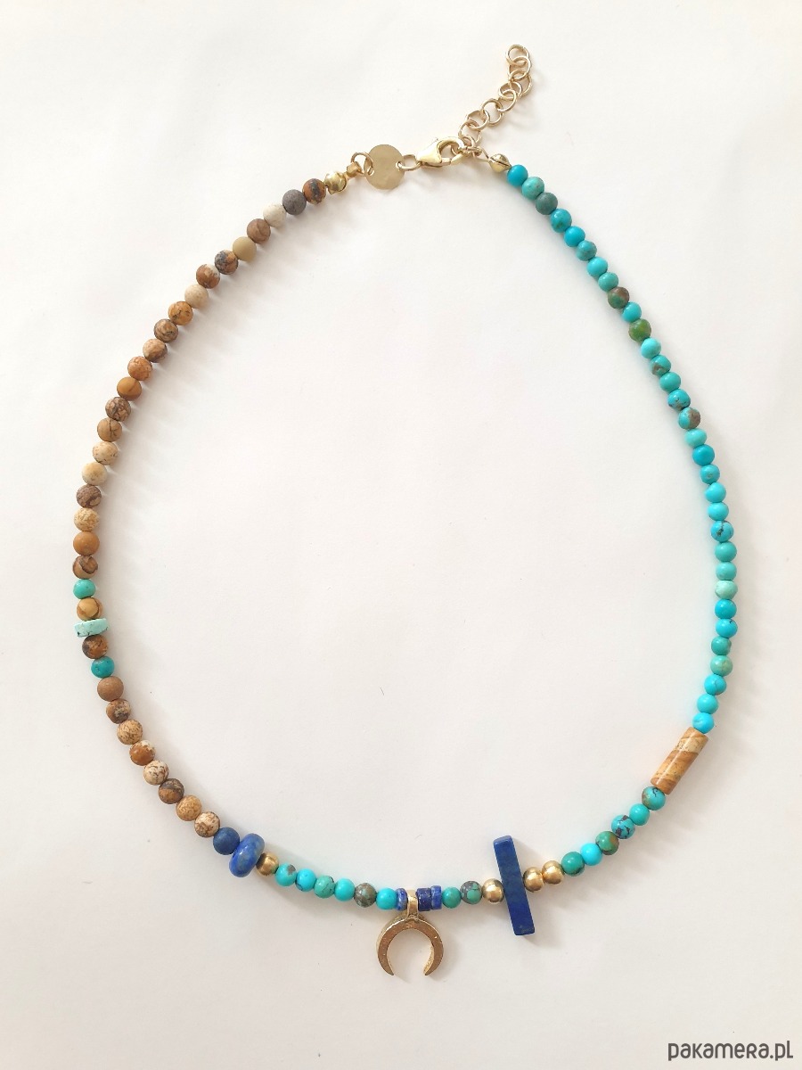 chokery Naszyjnik choker HATHOR  lunula, turkus, lapis lazuli, jaspis obrazkowy 1