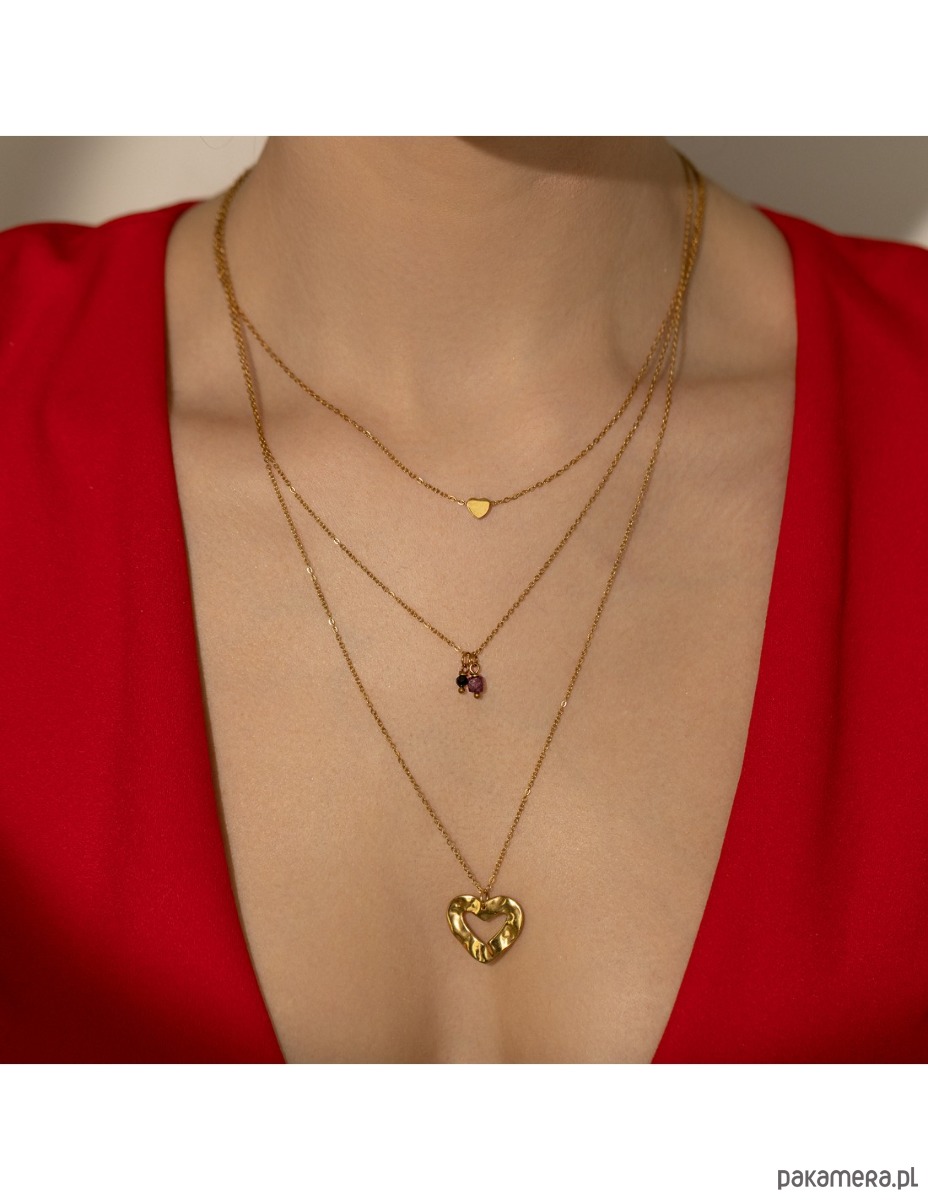 złote naszyjniki Romantyczny potrójny naszyjnik z karbowanym sercem 2