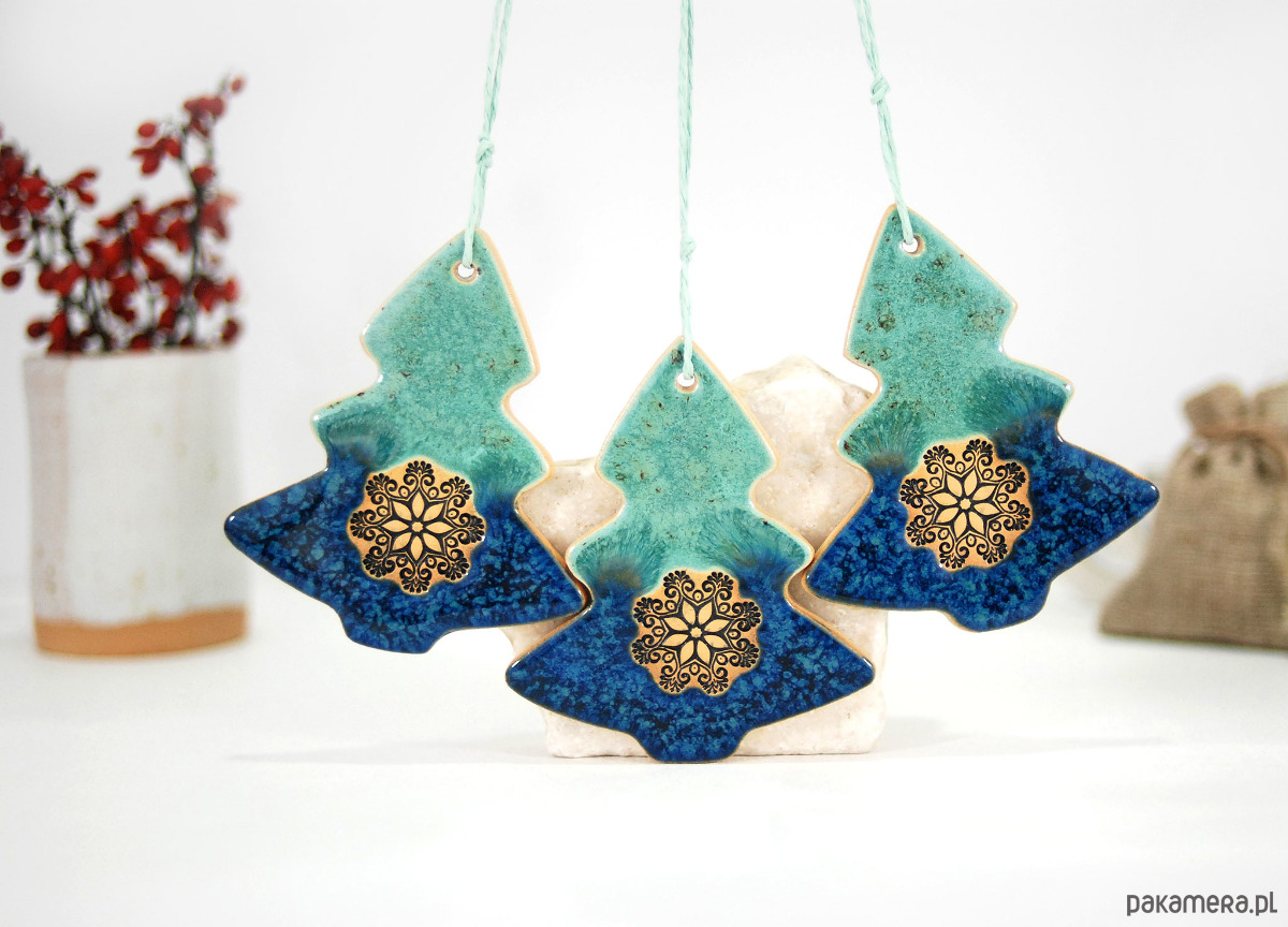 ozdoby choinkowe Turkusowe choinki - ceramiczne ozdoby choinkowe 3