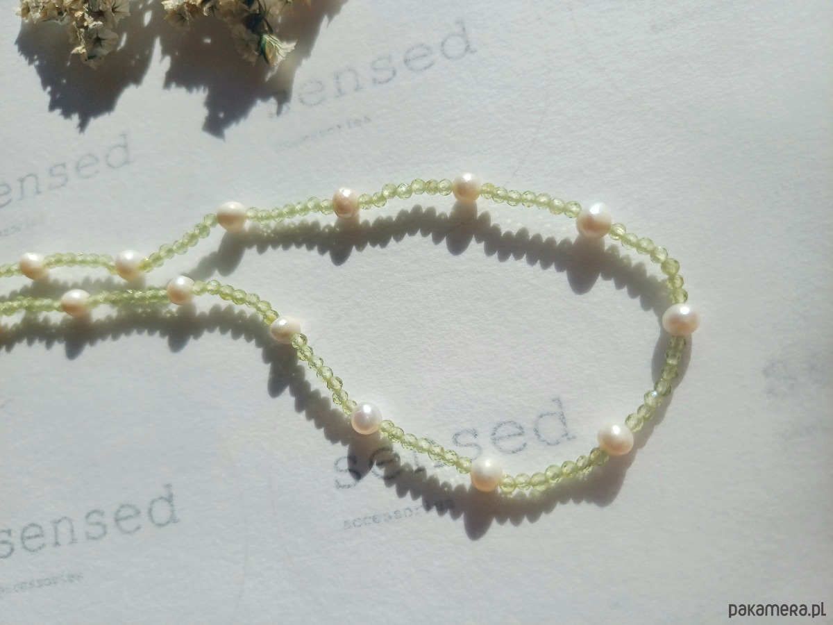 naszyjniki - inne Delikatny naszyjnik perła naturalna, peridot 5