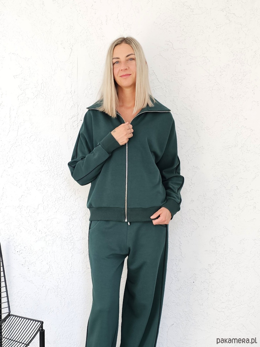 komplety damskie Gaia rozpinany komplet z lamówkami butelkowy zielony 5