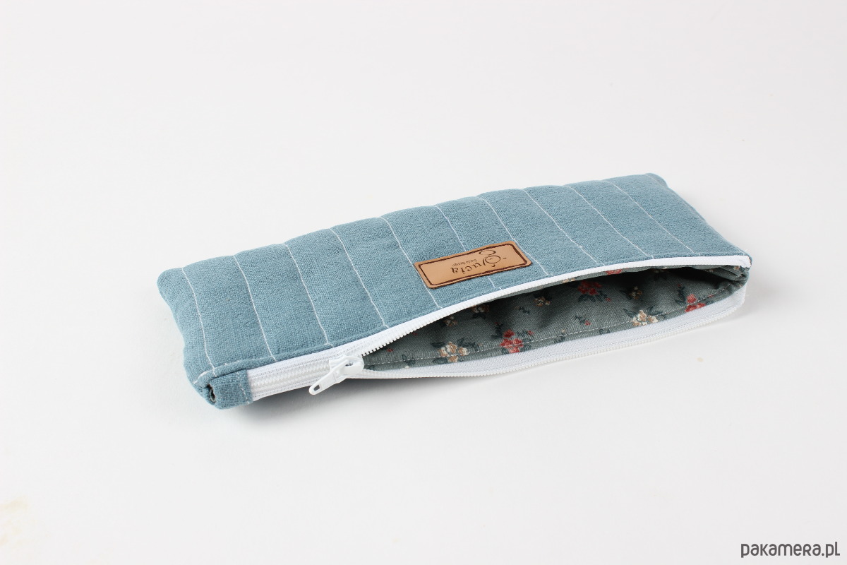 piórniki Piórnik lniany niebieski  / mini kosmetyczka 9