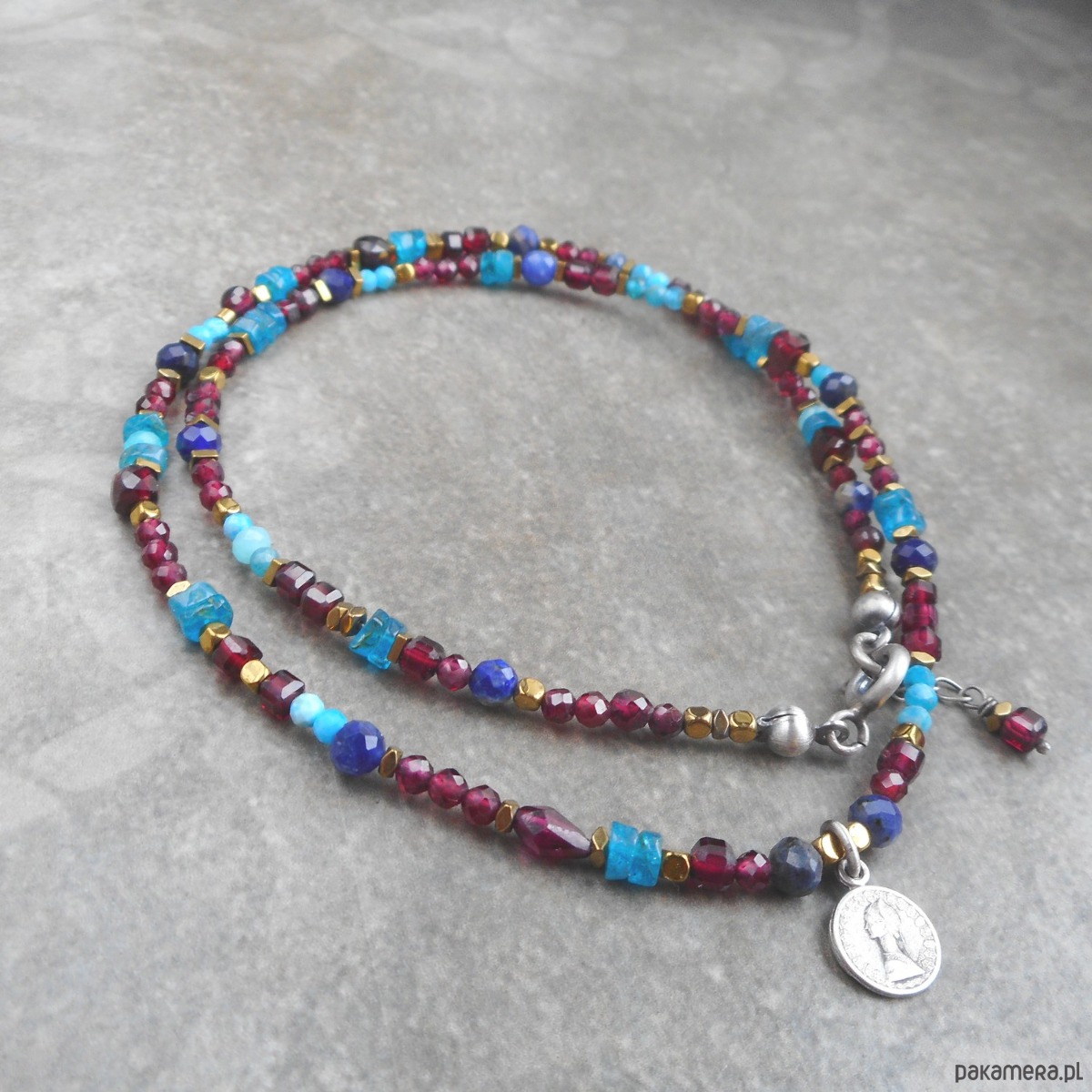 srebrne naszyjniki Błękit z burgundem srebro 925 4