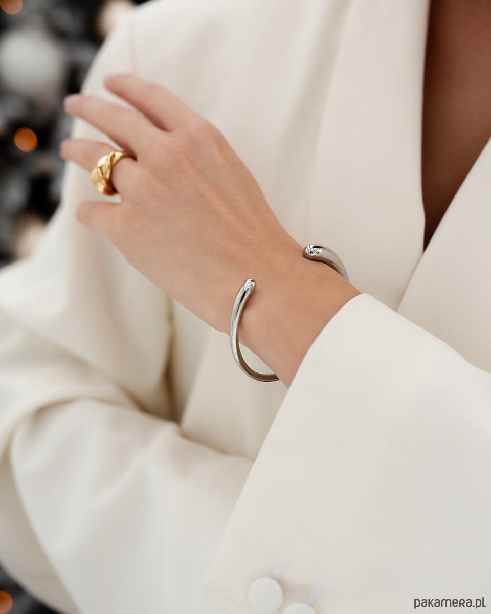 bransoletki złote Sztywna srebrna otwarta bransoletka ze stali chirurgicznej Paraiso Nefeli 1