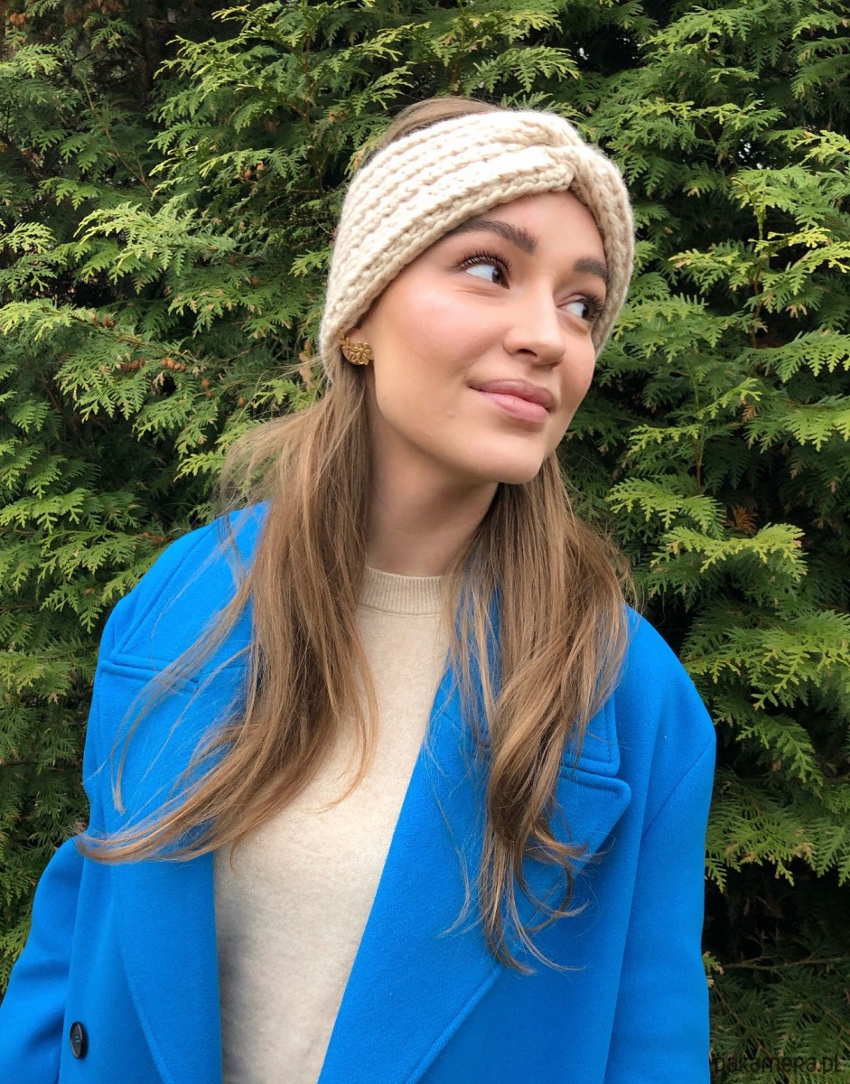 opaski do włosów Opaska wełniana handmade jasnobeżowa marshmallow  100% wełna 4