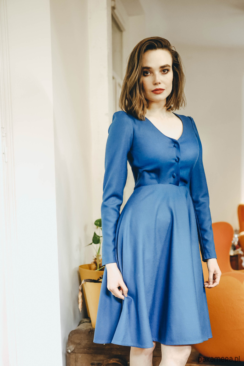sukienki midi damskie Sukienka z wełny merino - morska 3