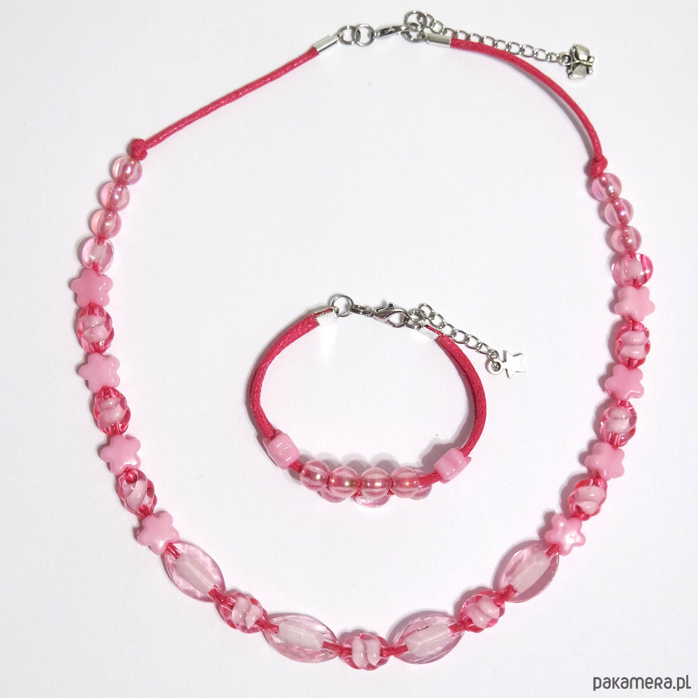 komplet biżuterii Komplet - Różowe gwiazdki - rzemienie 3