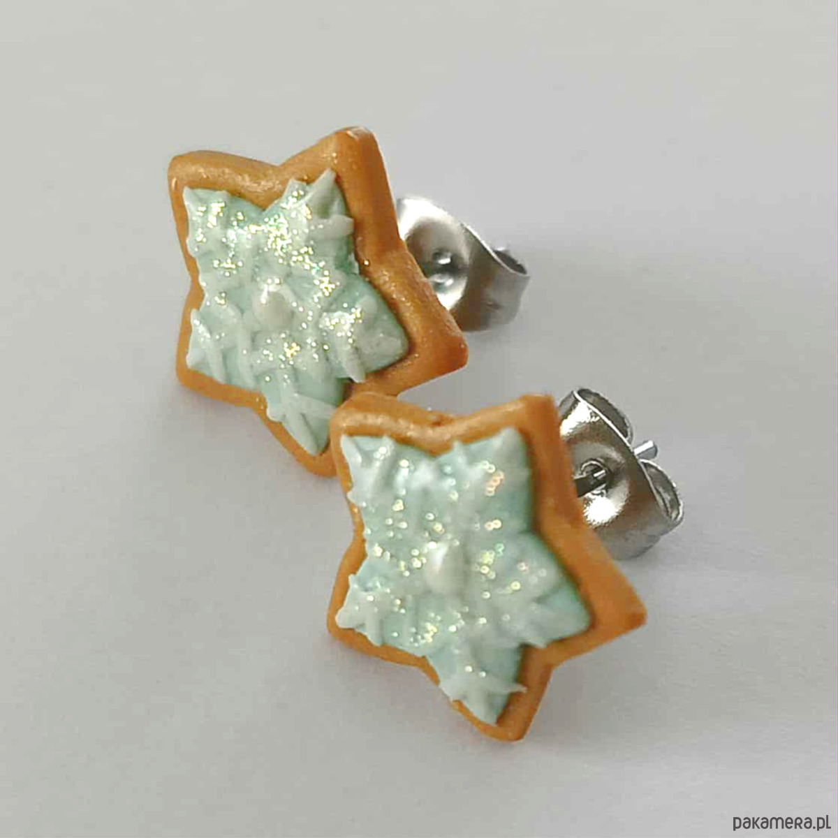 kolczyki z masy plastycznej Kolczyki gwiazdkowe ciasteczka ze śnieżynką 1