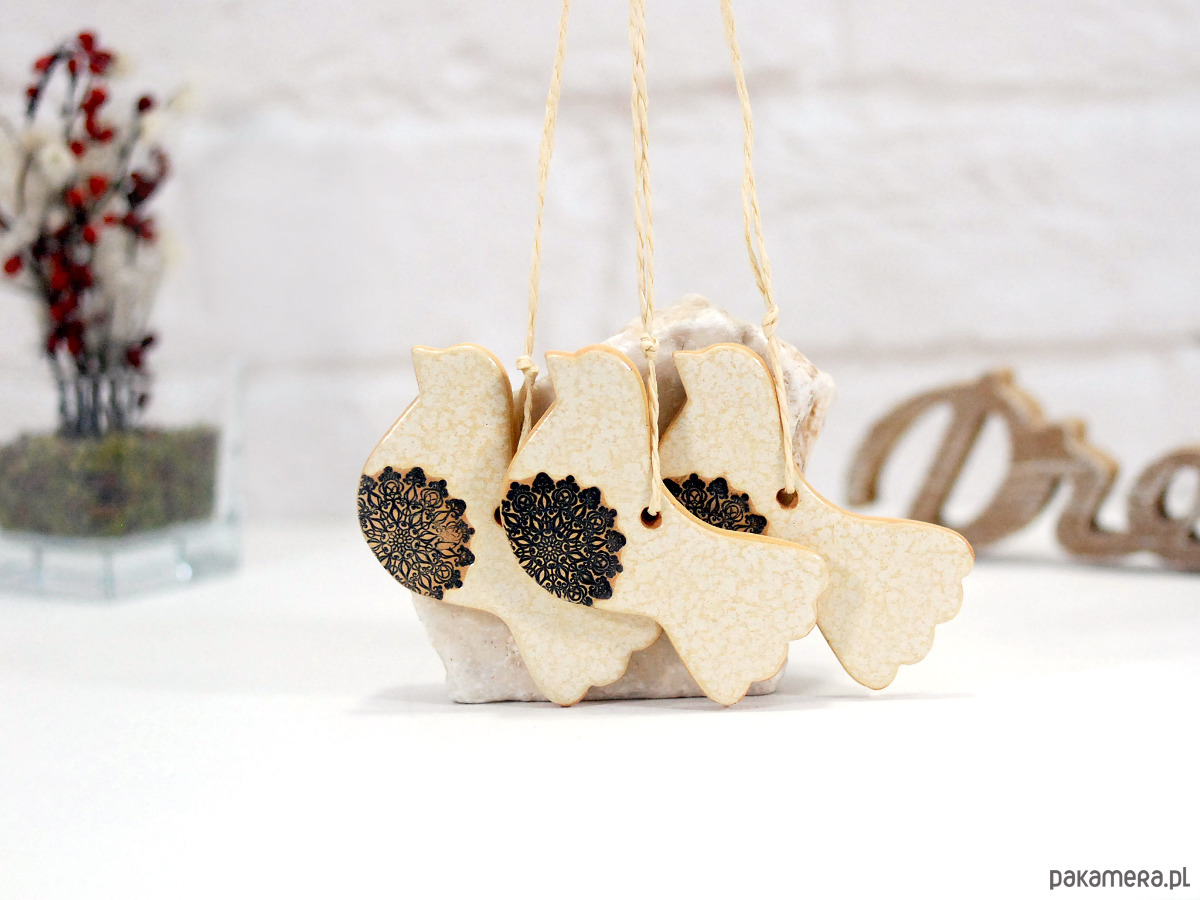 ozdoby choinkowe Białe ptaszki choinkowe - ozdoby ceramiczne 7