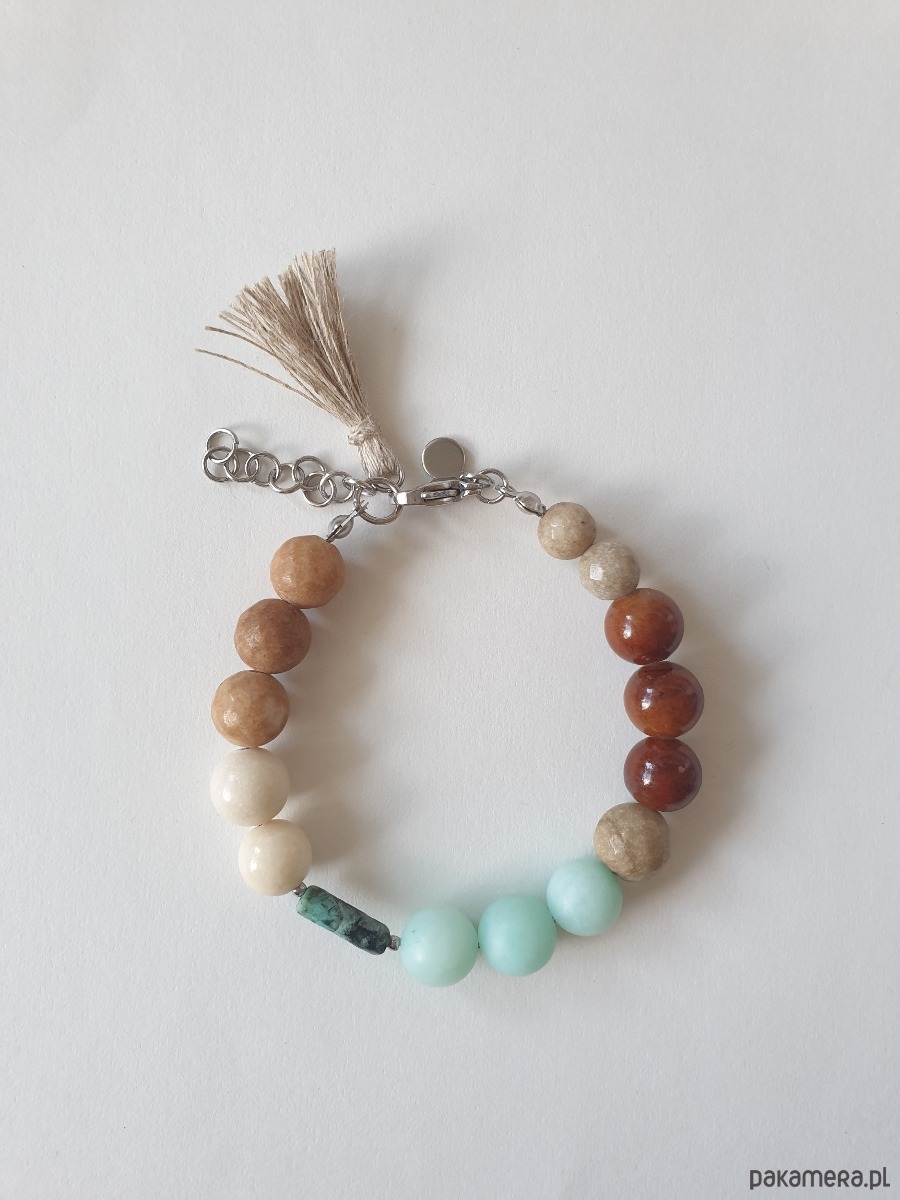 bransoletki z kamieni naturalnych Bransoletka BOHO ART jadeit, turkus, brąz, beż, krem 2