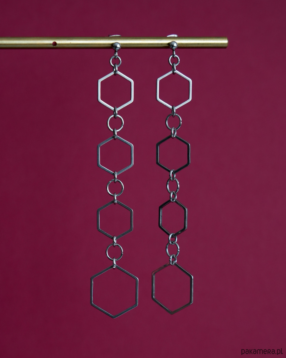 kolczyki - inne Długie stalowe kolczyki heksagony 3