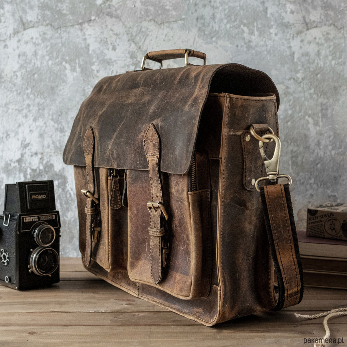 torby na ramię Torba Listonoszka A4 Vintage Skórzana z Kieszeniami Brązowa Belveder BL114 4