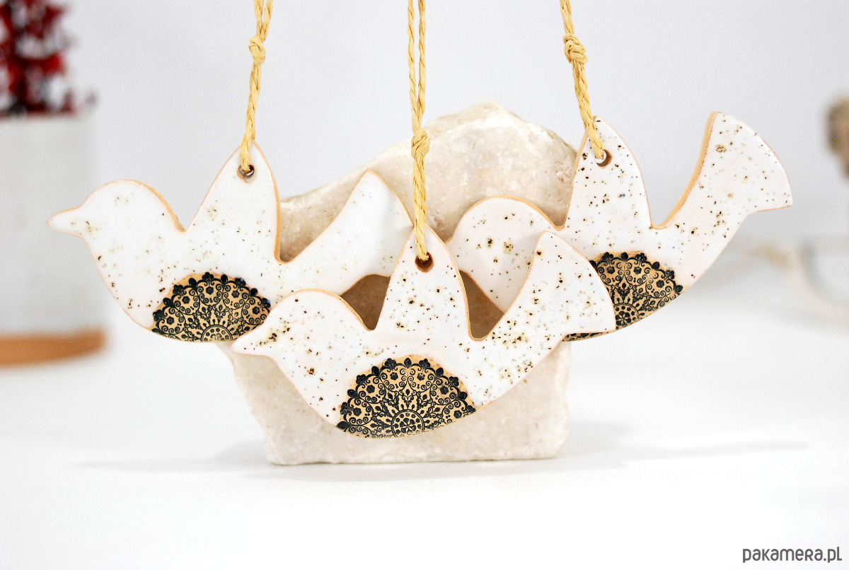 ozdoby choinkowe Białe ptaszki - ceramiczne ozdoby choinkowe 1