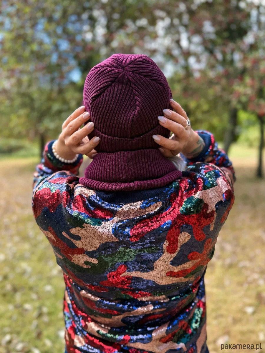 czapki damskie Czapka beanie z bawełny logo kolorowe Bordo 2