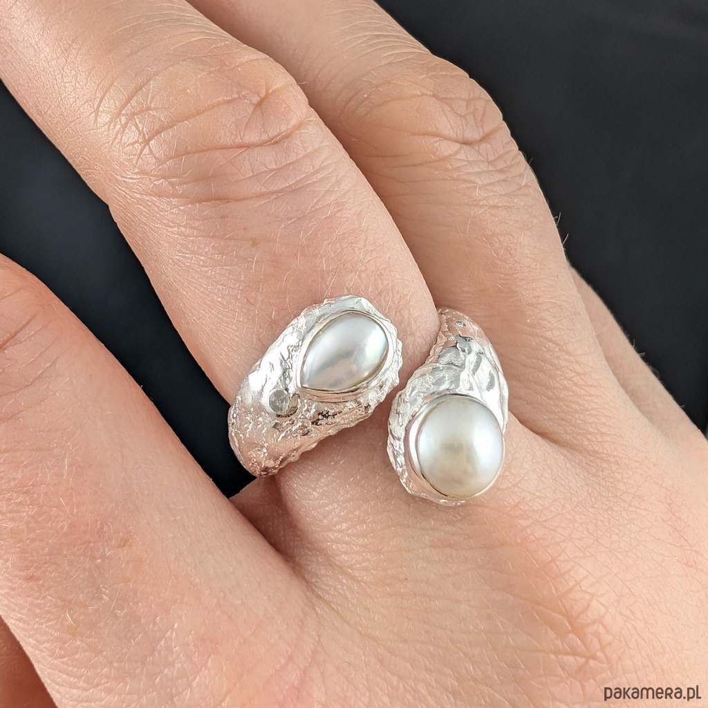 pierścionki srebrne Pierścionek perłowe siostry 3