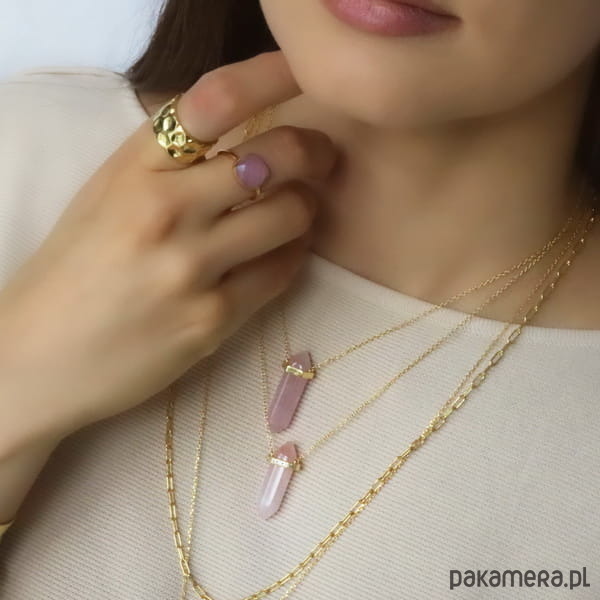 złote naszyjniki Naszyjnik kwarc różowy- srebro 925 pozłacane 2