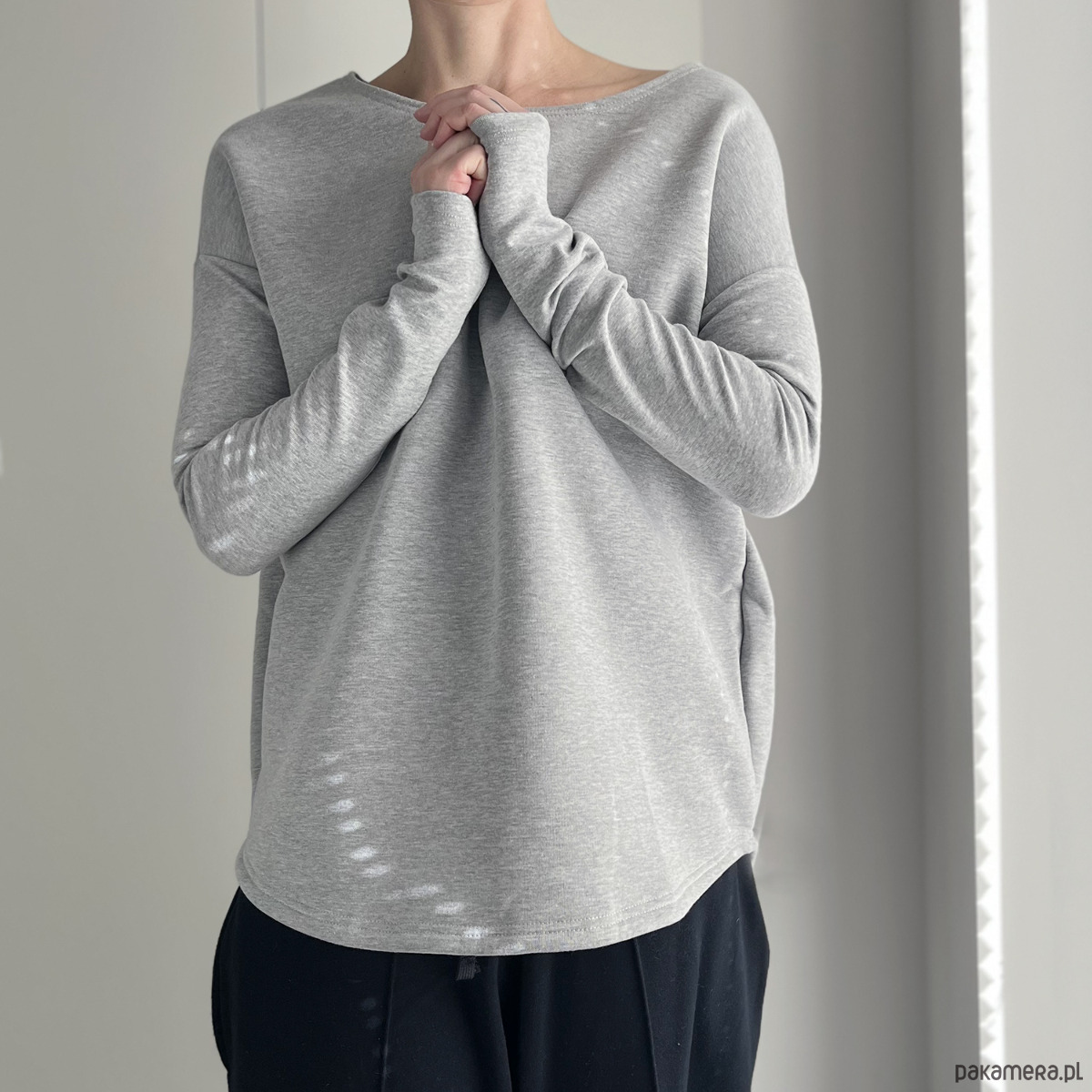 bluza bez kaptura damska Gruby Wąski rękaw Szary 4
