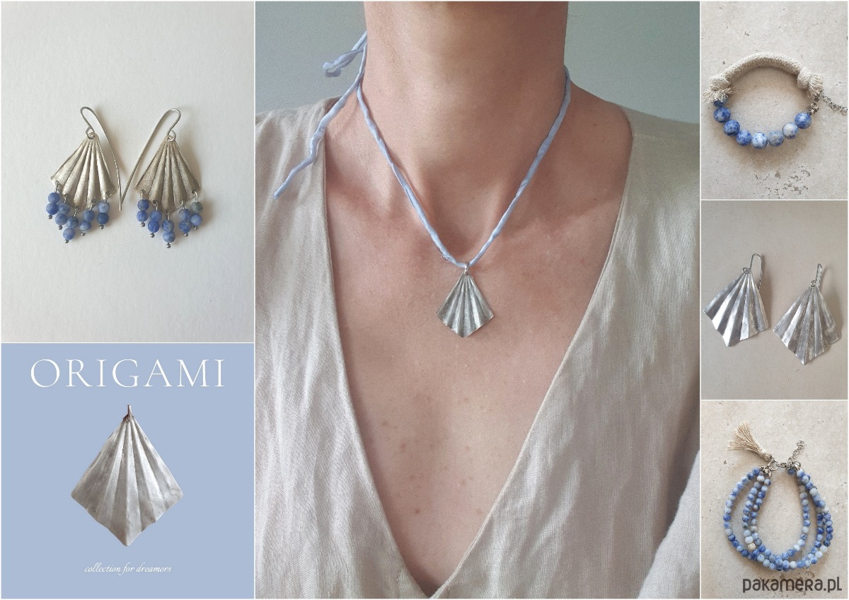 kolczyki z kamieniami Kolczyki ORIGAMI z labradorytem, mosiądz posrebrzany 3