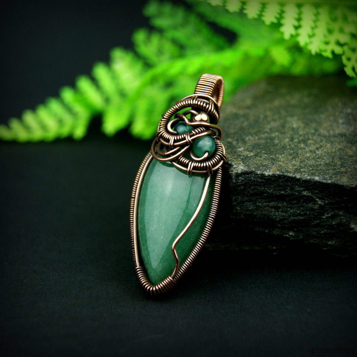 wisiory Wisiorek z zielonym agatem  wire wrapping 7