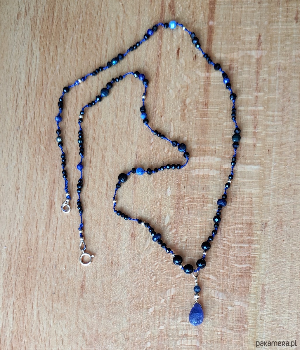 złote naszyjniki Tanzanit, szafir, kianit - naszyjnik znaków ognia i ziemi 5