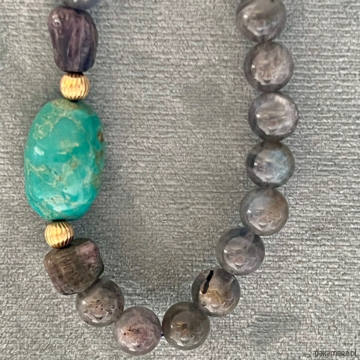 korale NASZYJNIK  z Labradorytu, turkusu, czarnego turmalinu i srebra -  MOC i Energia 3