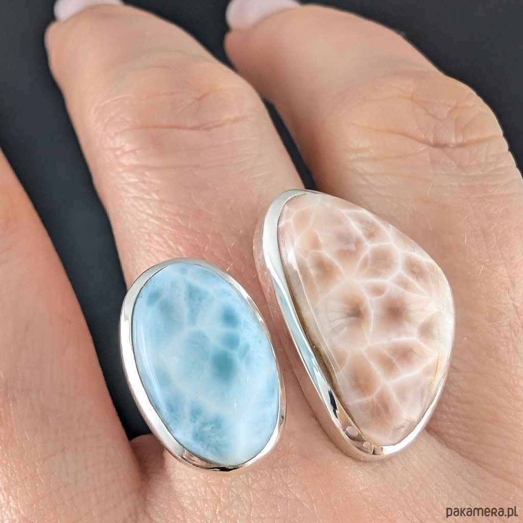 pierścionki srebrne Pierścionek pastelove- larimar i thomsonit 1