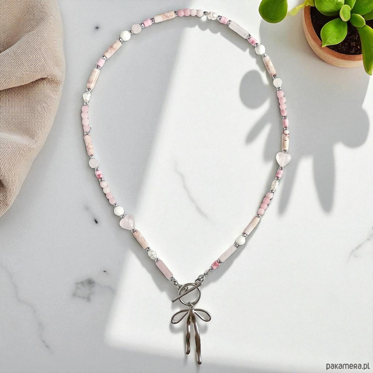 chokery Naszyjnik pinky pink : różowy naszyjnik z kokardką 1