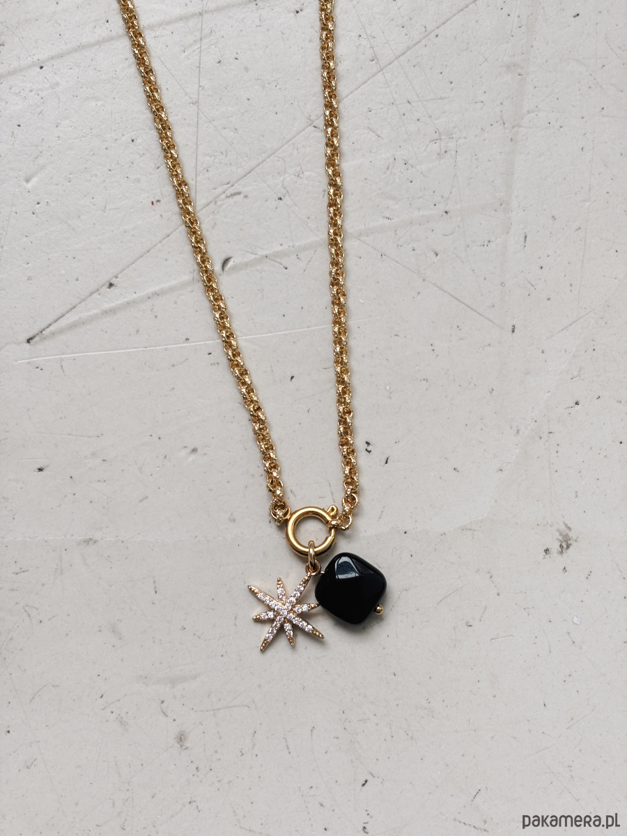 złote naszyjniki Naszyjnik łańcuszek Agat czarny i Gwiazda 1