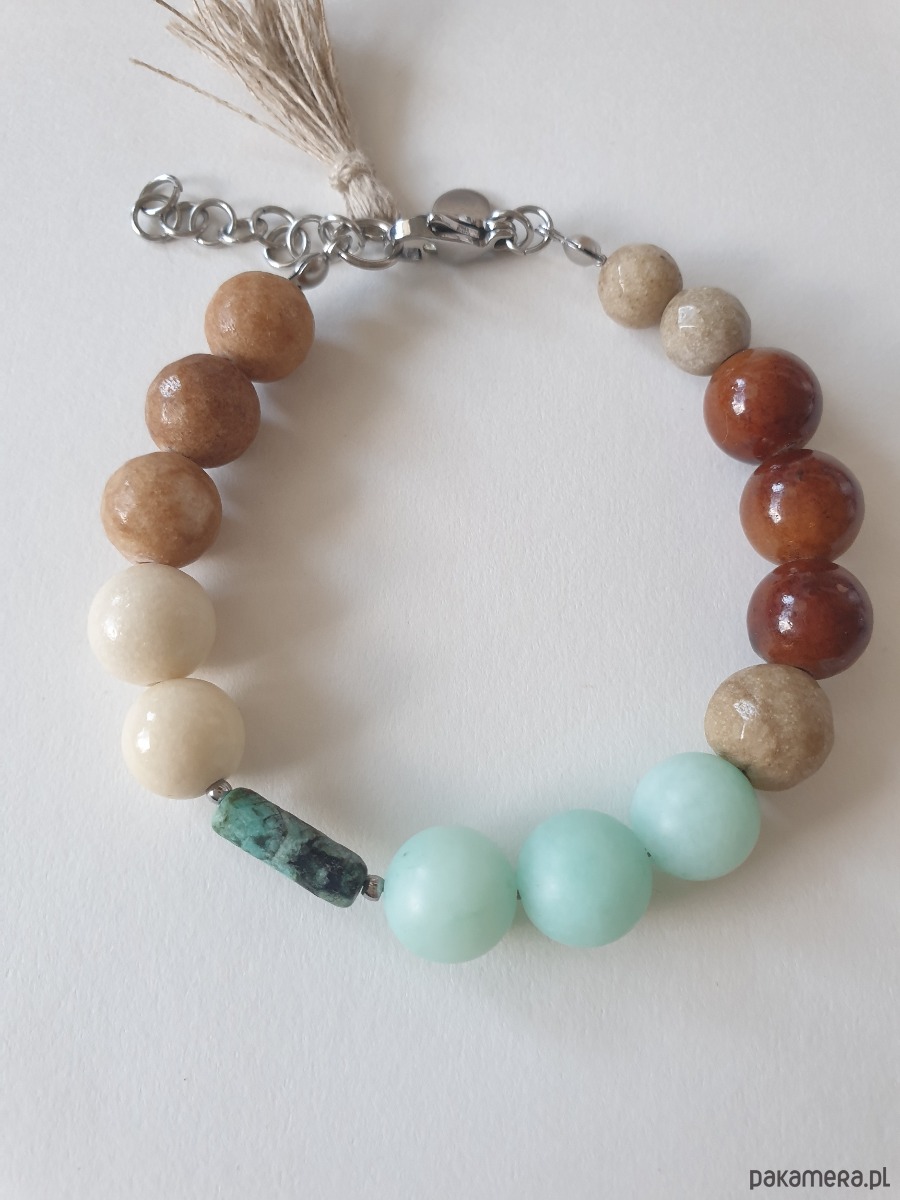 bransoletki z kamieni naturalnych Bransoletka BOHO ART jadeit, turkus, brąz, beż, krem 4