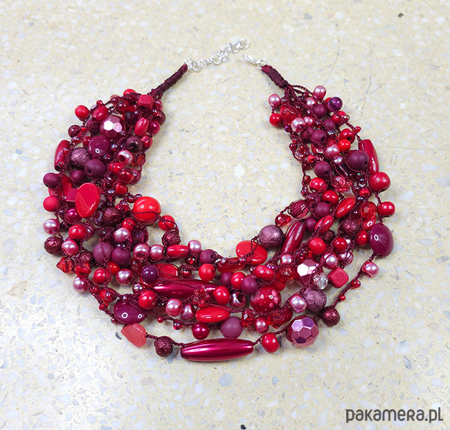 korale 6258 czerwony, bordowy naszyjnik; kolia; lekki elegancki naszyjnik 6