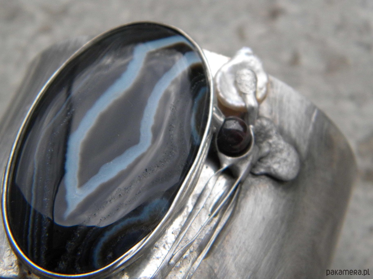 bransoletki wire wrapping Agat - perła - granat  - BRANSOLETA MANKIET - CUFF 2