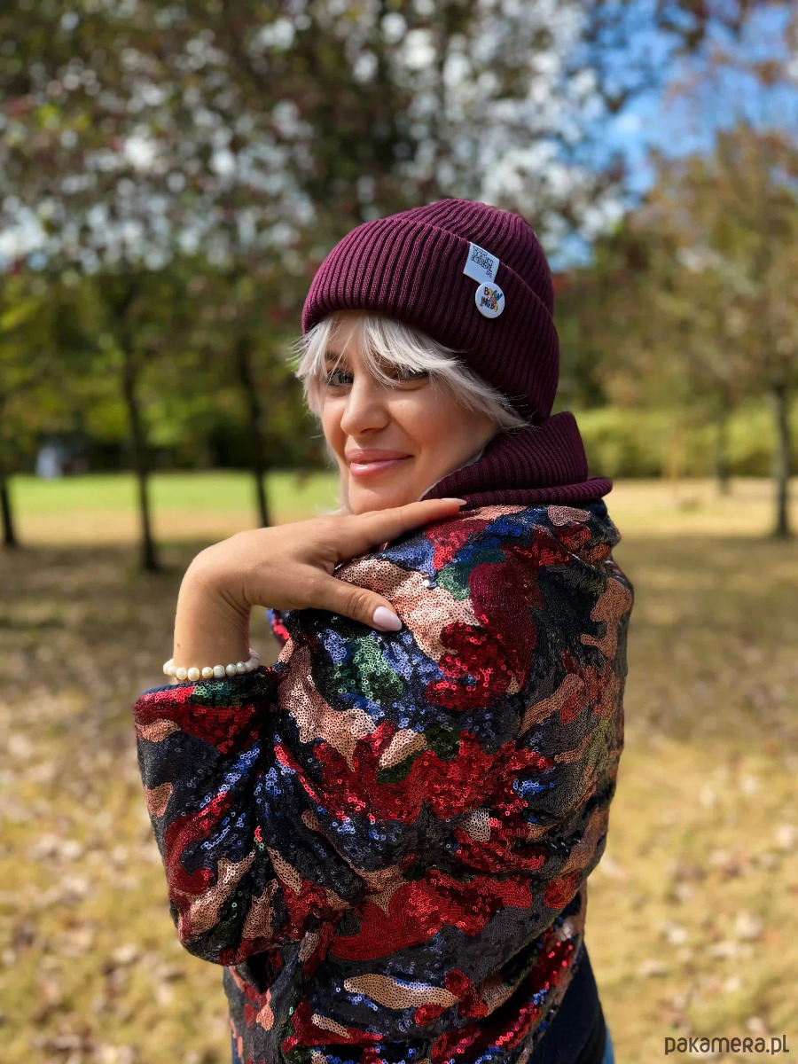 czapki damskie Czapka beanie z bawełny logo kolorowe Bordo 5