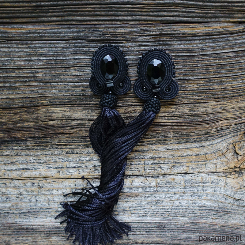 kolczyki soutache Czarne kolczyki soutache z frędzlami- długie 3