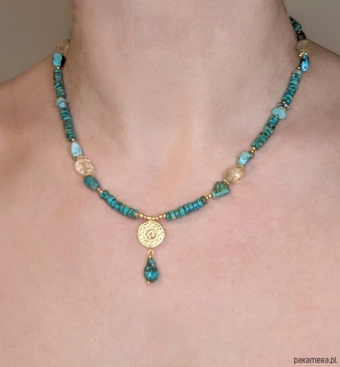 chokery Naszyjnik turkusowy z cytrynami i mandalą 3
