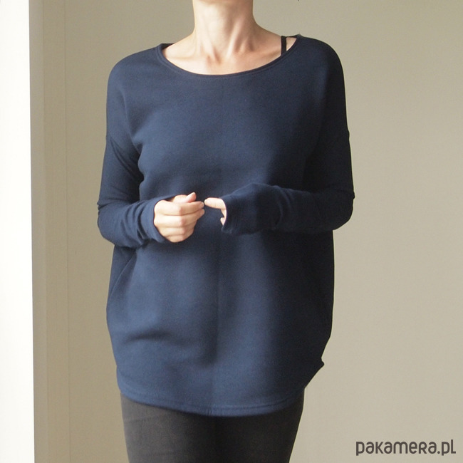 bluza bez kaptura damska Gruby Wąski rękaw Granat 3