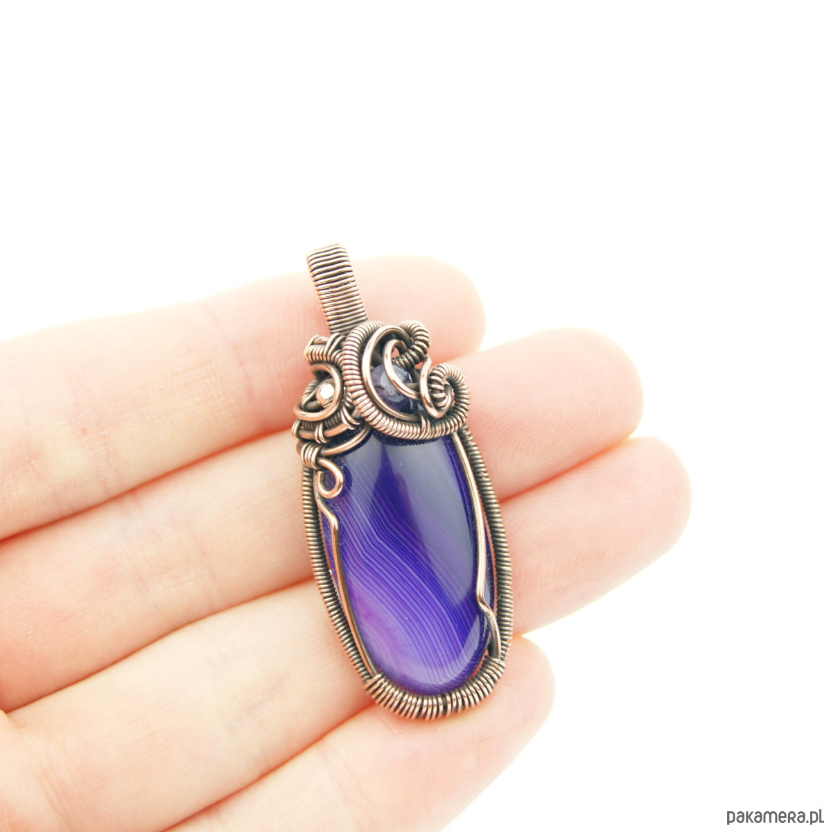 wisiory Wisiorek z fioletowym agatem  wire wrapping 2