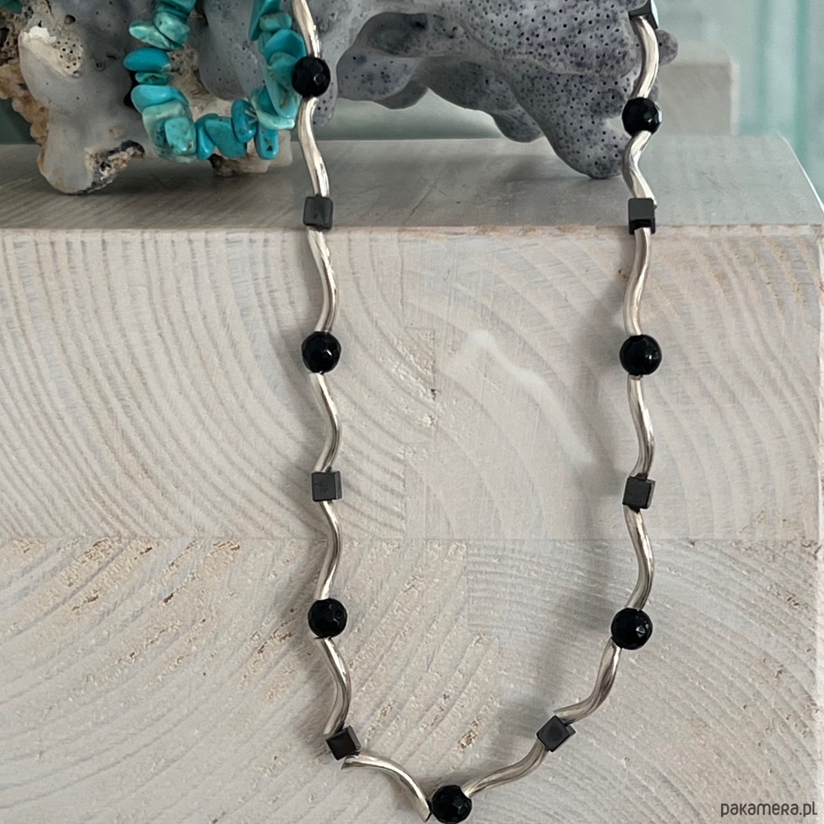 biżuteria męska Naszyjnik męski srebrny 925 z onyksami i hematytami 4