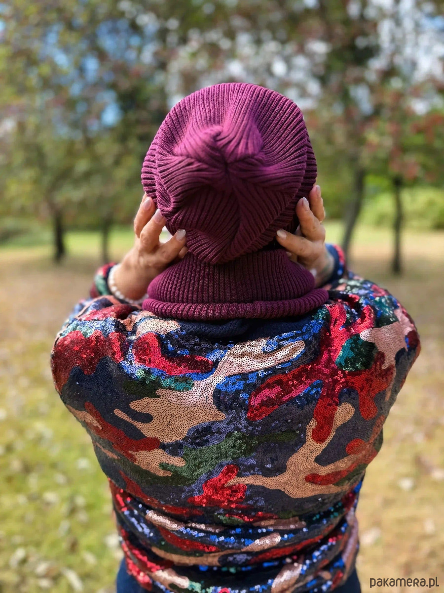 czapki damskie Luźna czapka z bawełny logo kolorowe Bordo 3