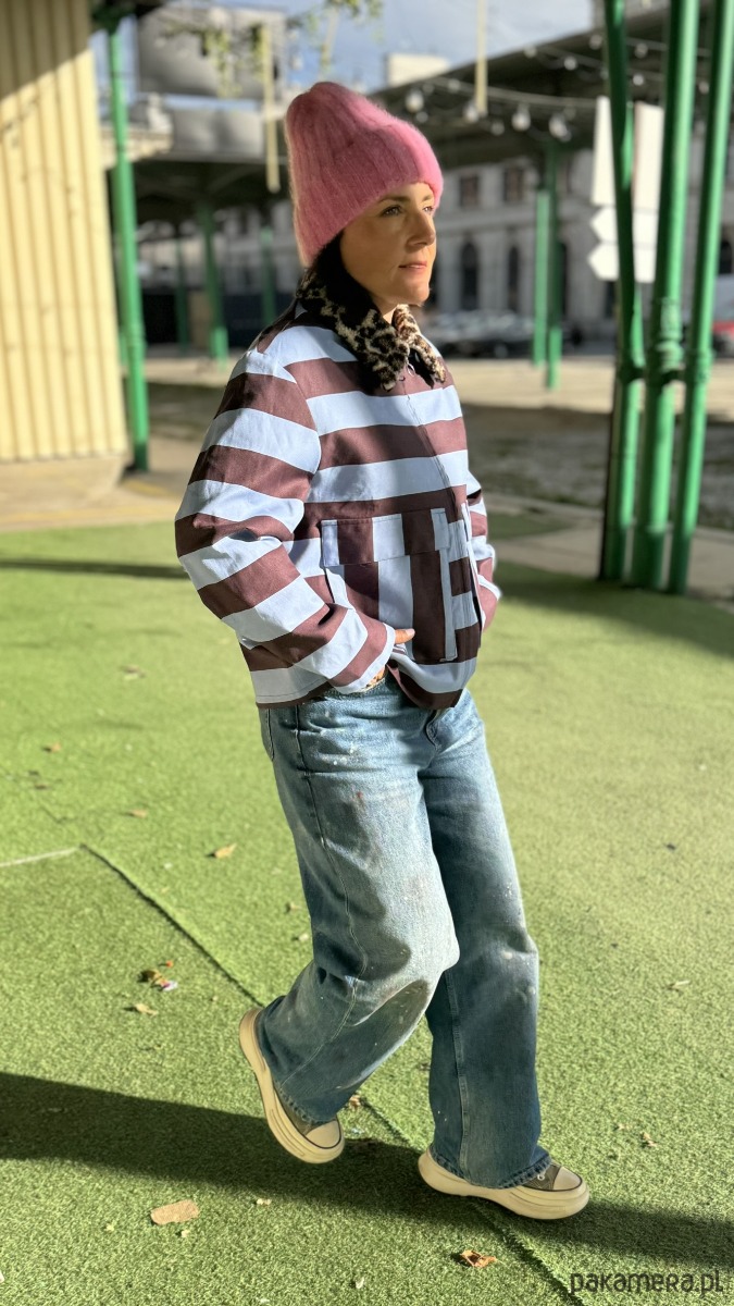 kurtki damskie Kurtka w pasy z kołnierzykiem 3