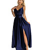sukienki maxi damskie 299-12 CHIARA elegancka maxi satynowa suknia na ramiączkach - granatowa 7