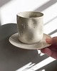 kubki Ręcznie robiony kubek ceramiczny z talerzykiem, Beżowe szkliwo w kropki 7