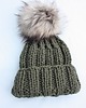 czapki damskie Zielona czapka beanie  z pomponem 1