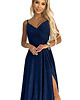 sukienki maxi damskie 299-10 CHIARA elegancka maxi suknia na ramiączkach - GRANATOWA Z BROKATEM 7
