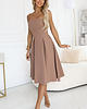 sukienki midi damskie 641-2 VIVIENNE gorsetowa rozkloszowana sukienka midi - beżowa 1