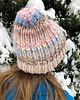 czapki damskie Wełniana czapka handmade kolorowe ozdobne włóczki wełna jasny beż 2