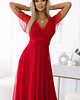 sukienki maxi damskie 562-7 NASTIA Długa sukienka z dekoltem i krótkim rękawkiem - czerwona 3