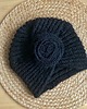 czapki damskie ZAMÓWIENIE SPECJALNE Turban czarny merino + moher z kwiatem 1