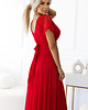 sukienki maxi damskie 562-7 NASTIA Długa sukienka z dekoltem i krótkim rękawkiem - czerwona 4